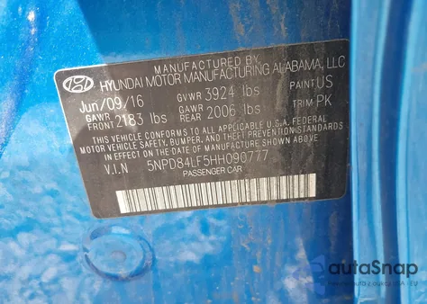 2017 Hyundai Elantra Se/Value/Limited из США, поврежденный, VIN 5NPD84LF5HH090777